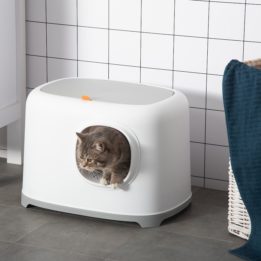 Image 962099_ALTMORE1.jpg, Product 962-099 / Price $73.99, PawHut Cat Litter Box, Open Top Kitty Litter Pan w/ Anti-Sand Tunnel, White from PawHut on TSC.ca's Home & Garden department