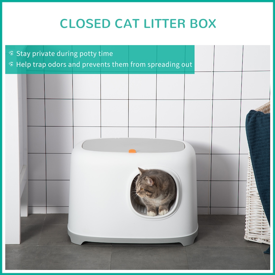 Image 962099_ALTMORE4.jpg, Product 962-099 / Price $73.99, PawHut Cat Litter Box, Open Top Kitty Litter Pan w/ Anti-Sand Tunnel, White from PawHut on TSC.ca's Home & Garden department