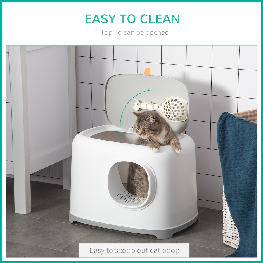 Image 962099_ALTMORE5.jpg, Product 962-099 / Price $73.99, PawHut Cat Litter Box, Open Top Kitty Litter Pan w/ Anti-Sand Tunnel, White from PawHut on TSC.ca's Home & Garden department