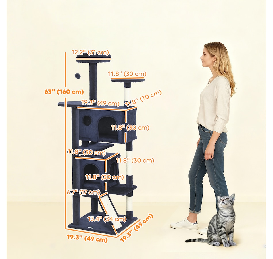 Image 962112_ALTMORE2.jpg, Product 962-112 / Price $85.99, PawHut 63" Cat Tree Tower with Scratching Posts, Cat Condos, Dark Blue from PawHut on TSC.ca's Home & Garden department