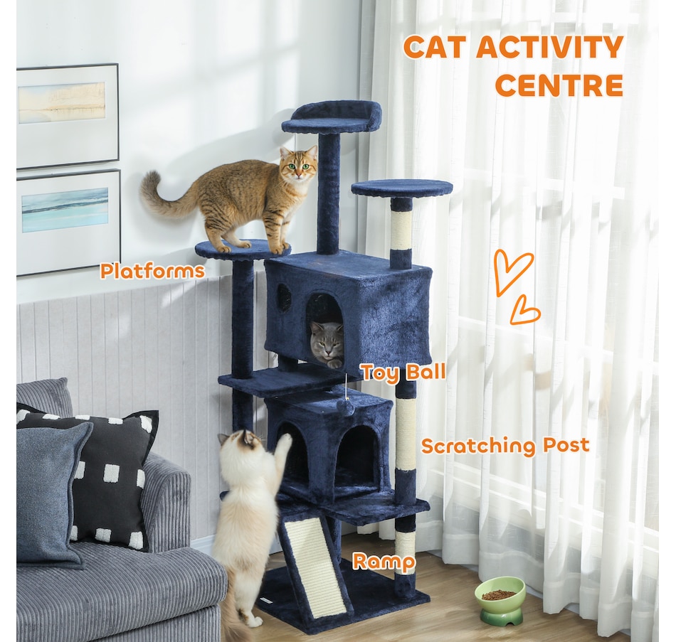 Image 962112_ALTMORE3.jpg, Product 962-112 / Price $85.99, PawHut 63" Cat Tree Tower with Scratching Posts, Cat Condos, Dark Blue from PawHut on TSC.ca's Home & Garden department