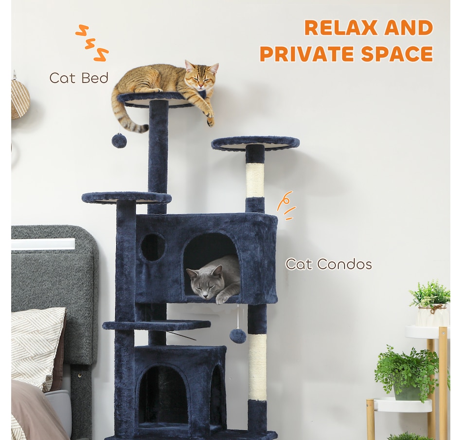 Image 962112_ALTMORE4.jpg, Product 962-112 / Price $85.99, PawHut 63" Cat Tree Tower with Scratching Posts, Cat Condos, Dark Blue from PawHut on TSC.ca's Home & Garden department