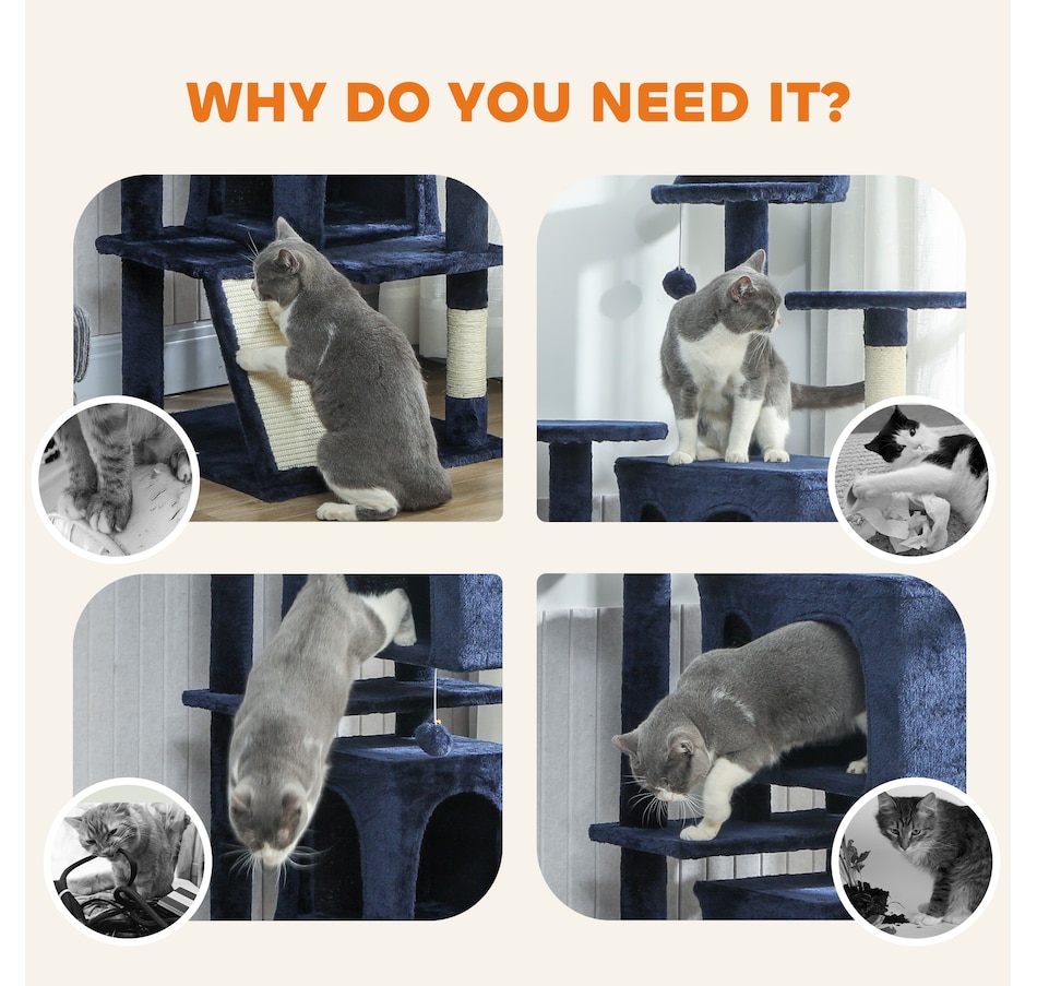 Image 962112_ALTMORE5.jpg, Product 962-112 / Price $85.99, PawHut 63" Cat Tree Tower with Scratching Posts, Cat Condos, Dark Blue from PawHut on TSC.ca's Home & Garden department