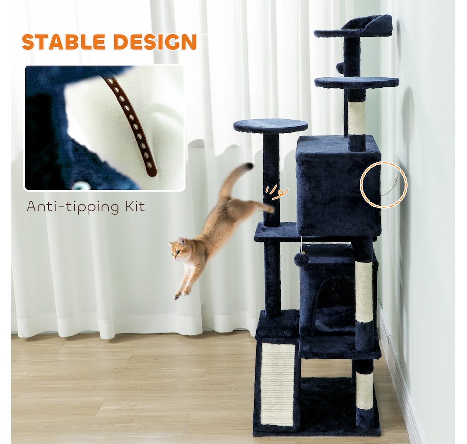 Image 962112_ALTMORE6.jpg, Product 962-112 / Price $85.99, PawHut 63" Cat Tree Tower with Scratching Posts, Cat Condos, Dark Blue from PawHut on TSC.ca's Home & Garden department