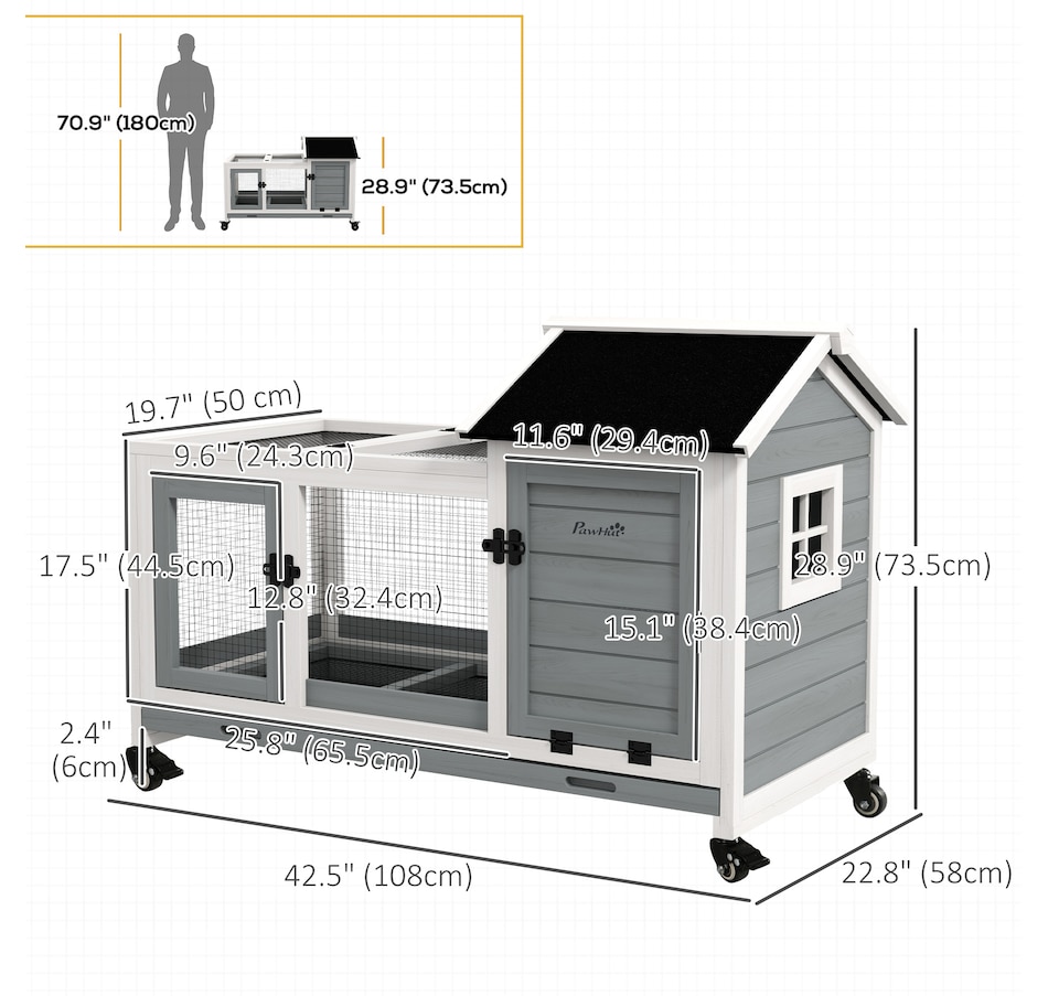 Image 962125_ALTMORE2.jpg, Product 962-125 / Price $169.99, PawHut Rabbit Hutch with Wheels, Ramp, Run, Tray, Grey from PawHut on TSC.ca's Home & Garden department