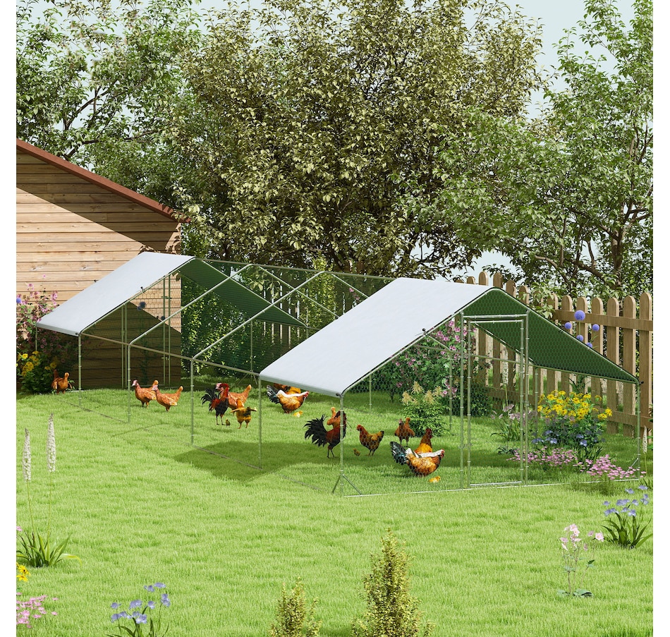 Image 962126_ALTMORE1.jpg, Product 962-126 / Price $589.99, PawHut Galvanized Large Chicken Coop Cage Walk-in Enclosure 9.8'x32.8'x6.4' from PawHut on TSC.ca's Home & Garden department
