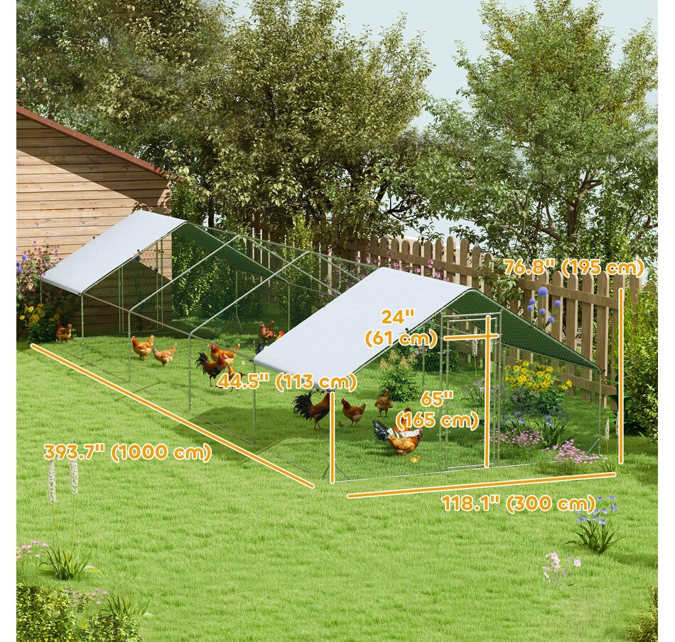 Image 962126_ALTMORE2.jpg, Product 962-126 / Price $589.99, PawHut Galvanized Large Chicken Coop Cage Walk-in Enclosure 9.8'x32.8'x6.4' from PawHut on TSC.ca's Home & Garden department