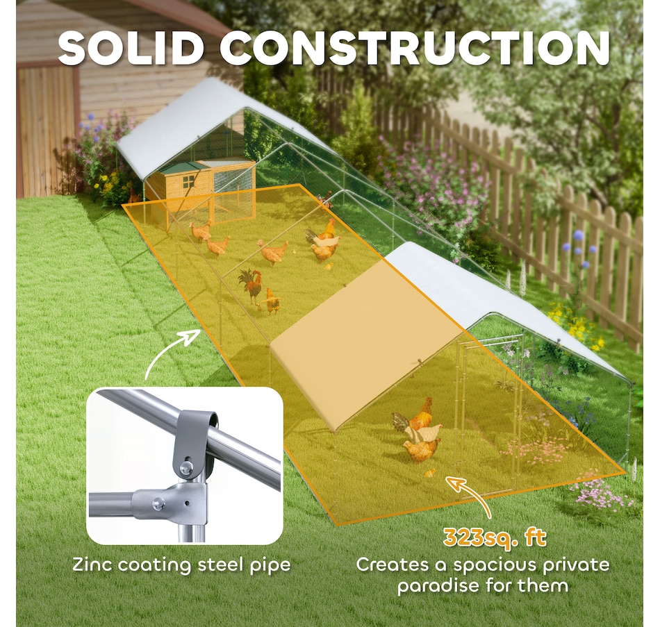 Image 962126_ALTMORE5.jpg, Product 962-126 / Price $589.99, PawHut Galvanized Large Chicken Coop Cage Walk-in Enclosure 9.8'x32.8'x6.4' from PawHut on TSC.ca's Home & Garden department