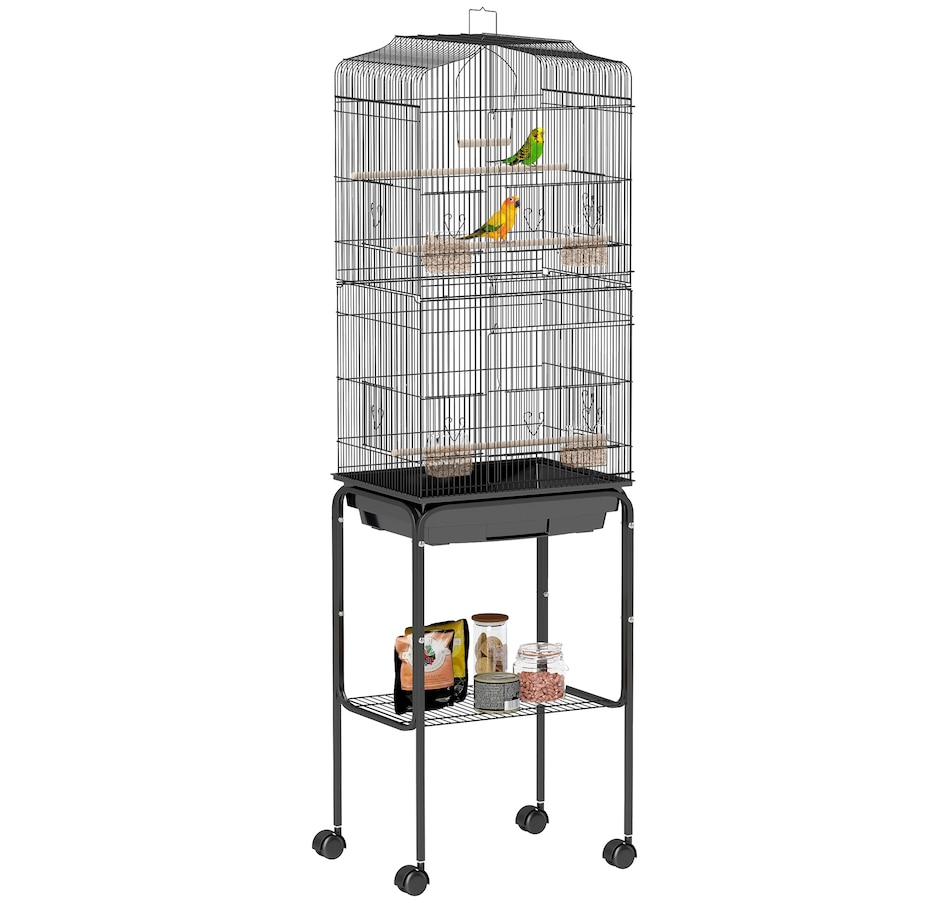 Image 962151.jpg, Product 962-151 / Price $89.99, PawHut 62" Large Rolling Bird Cage Cockatiel Play House Perch Swing, Black from PawHut on TSC.ca's Home & Garden department