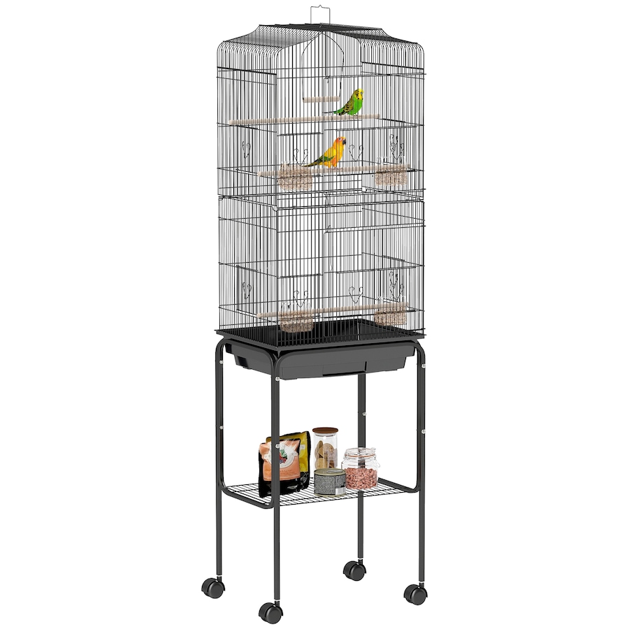 Image 962151.jpg, Product 962-151 / Price $96.99, PawHut 62" Large Rolling Bird Cage Cockatiel Play House Perch Swing, Black from PawHut on TSC.ca's Home & Garden department