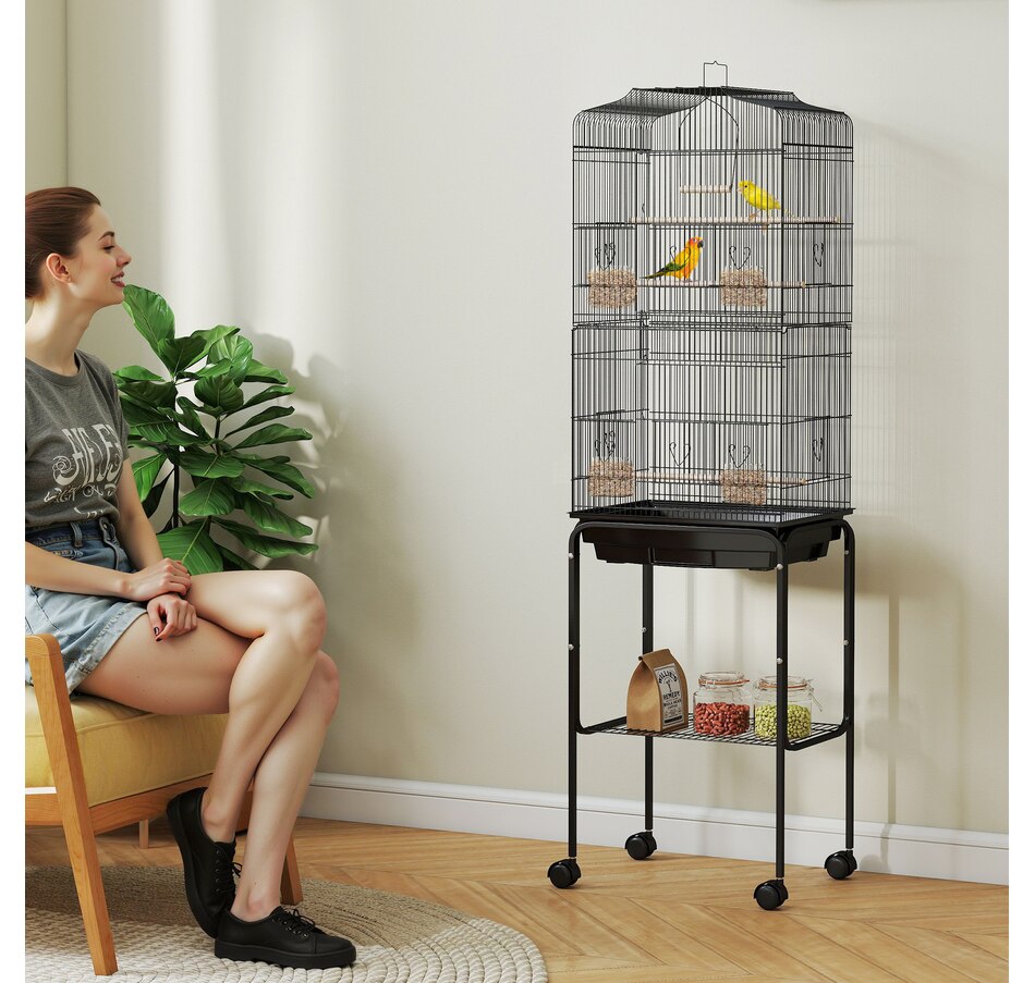 Image 962151_ALTMORE1.jpg, Product 962-151 / Price $89.99, PawHut 62" Large Rolling Bird Cage Cockatiel Play House Perch Swing, Black from PawHut on TSC.ca's Home & Garden department