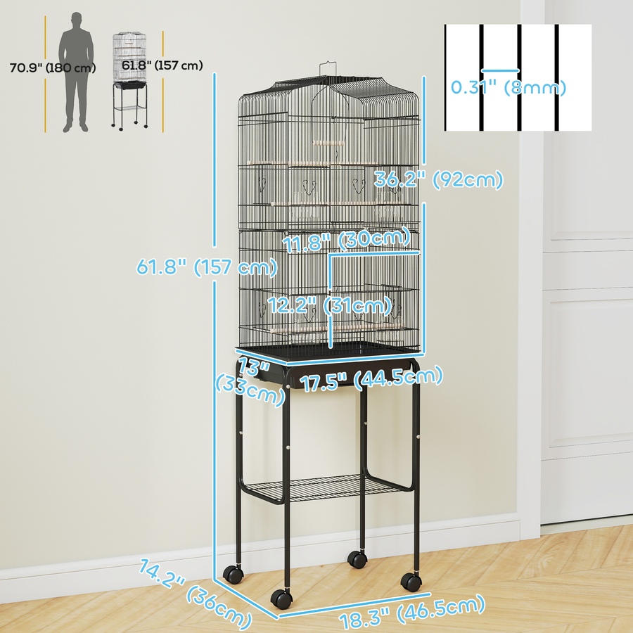 Image 962151_ALTMORE2.jpg, Product 962-151 / Price $96.99, PawHut 62" Large Rolling Bird Cage Cockatiel Play House Perch Swing, Black from PawHut on TSC.ca's Home & Garden department