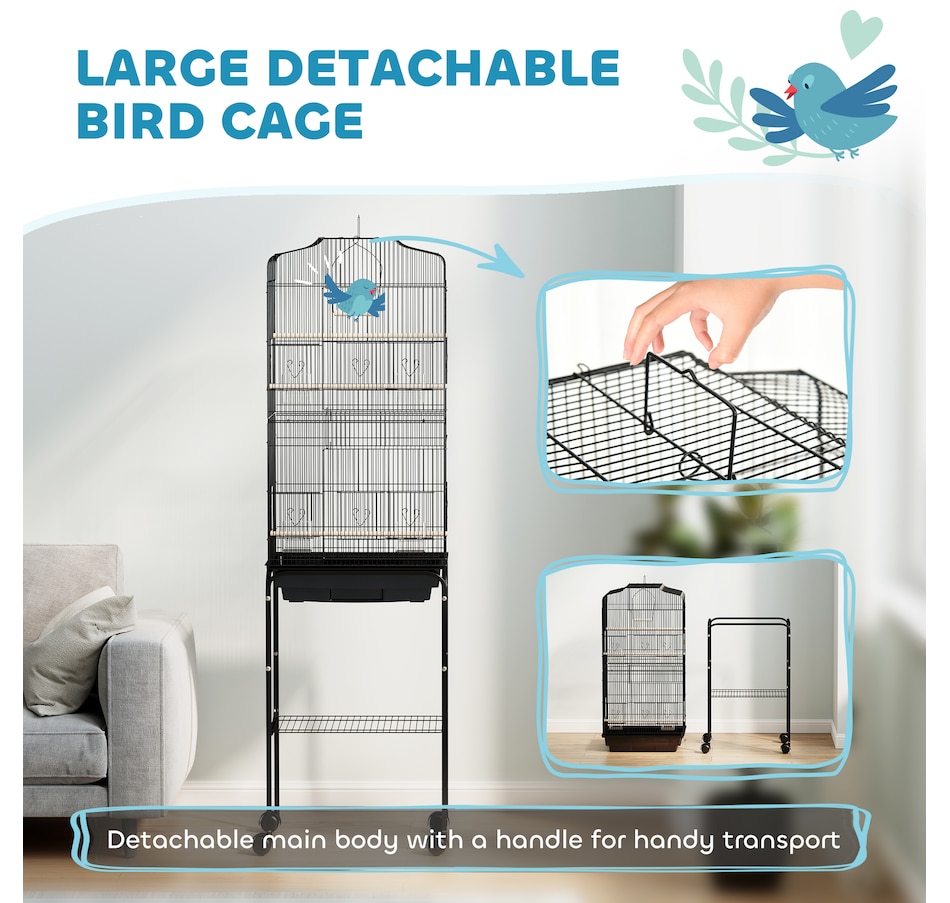 Image 962151_ALTMORE3.jpg, Product 962-151 / Price $89.99, PawHut 62" Large Rolling Bird Cage Cockatiel Play House Perch Swing, Black from PawHut on TSC.ca's Home & Garden department