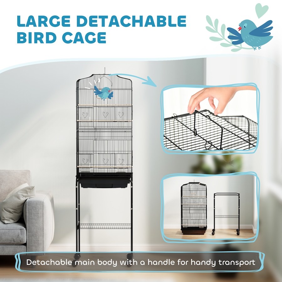 Image 962151_ALTMORE3.jpg, Product 962-151 / Price $96.99, PawHut 62" Large Rolling Bird Cage Cockatiel Play House Perch Swing, Black from PawHut on TSC.ca's Home & Garden department