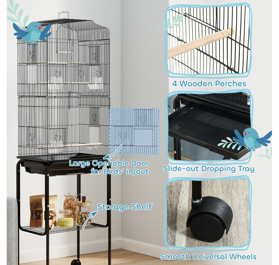 Image 962151_ALTMORE4.jpg, Product 962-151 / Price $89.99, PawHut 62" Large Rolling Bird Cage Cockatiel Play House Perch Swing, Black from PawHut on TSC.ca's Home & Garden department