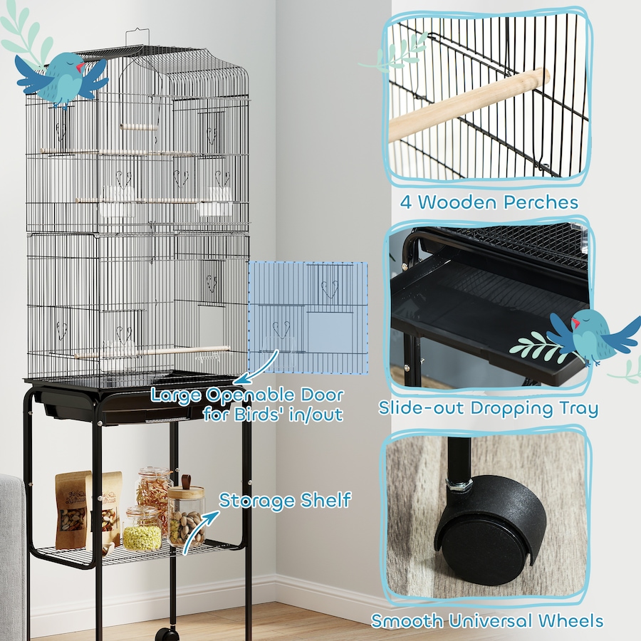 Image 962151_ALTMORE4.jpg, Product 962-151 / Price $96.99, PawHut 62" Large Rolling Bird Cage Cockatiel Play House Perch Swing, Black from PawHut on TSC.ca's Home & Garden department