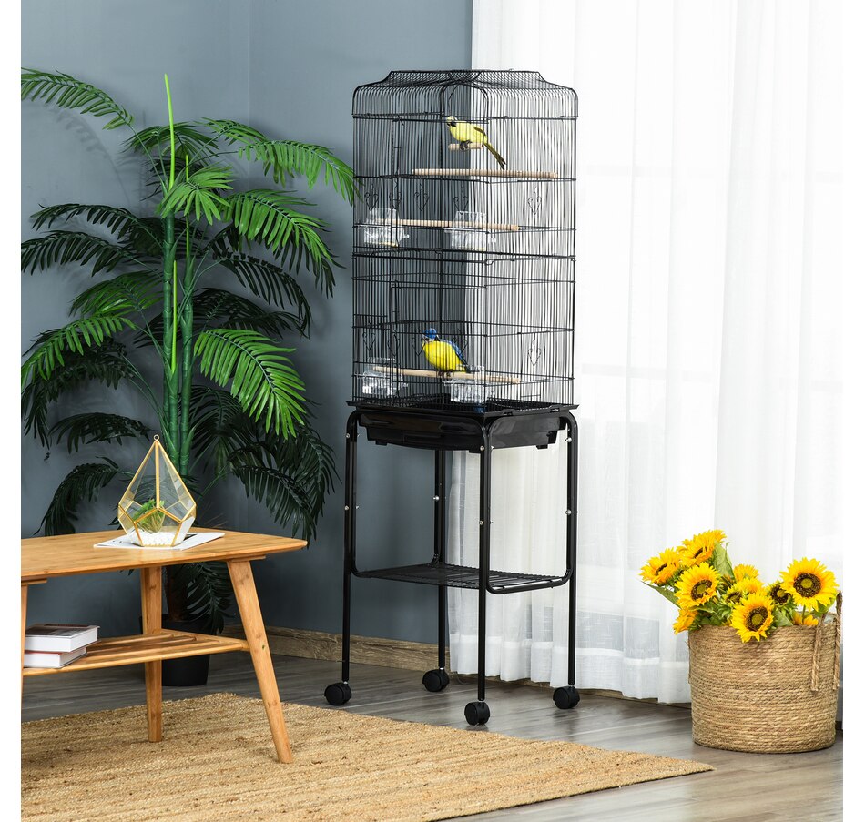 Image 962151_ALTMORE7.jpg, Product 962-151 / Price $89.99, PawHut 62" Large Rolling Bird Cage Cockatiel Play House Perch Swing, Black from PawHut on TSC.ca's Home & Garden department