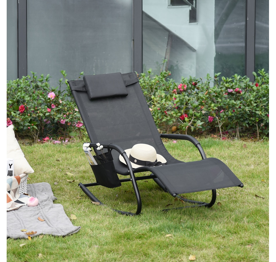 Image 962156_ALTMORE1.jpg, Product 962-156 / Price $109.99, Outsunny Outdoor Rocking Recliner, Sling Sun Lounger with Headrest, Black from Outsunny on TSC.ca's Home & Garden department