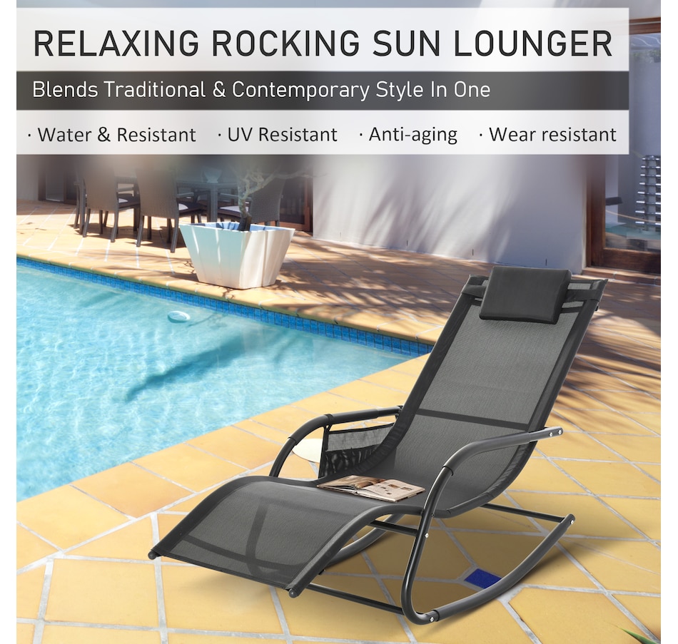 Image 962156_ALTMORE3.jpg, Product 962-156 / Price $109.99, Outsunny Outdoor Rocking Recliner, Sling Sun Lounger with Headrest, Black from Outsunny on TSC.ca's Home & Garden department