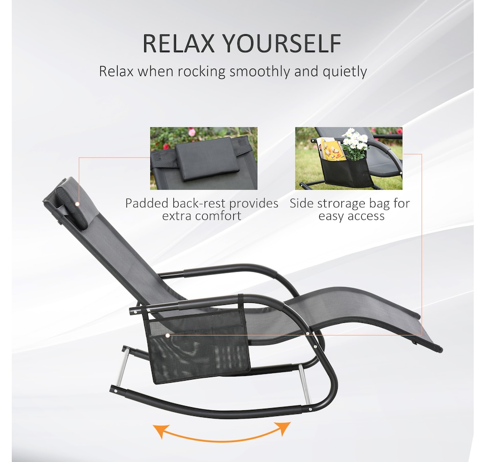 Image 962156_ALTMORE5.jpg, Product 962-156 / Price $109.99, Outsunny Outdoor Rocking Recliner, Sling Sun Lounger with Headrest, Black from Outsunny on TSC.ca's Home & Garden department