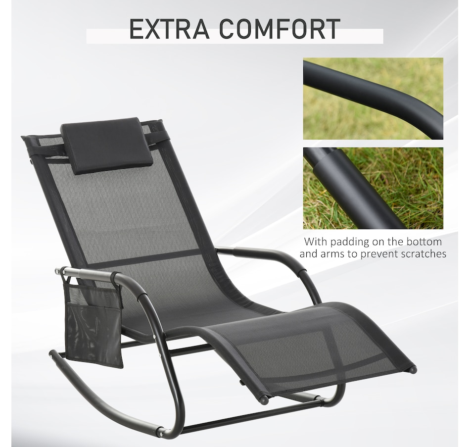 Image 962156_ALTMORE6.jpg, Product 962-156 / Price $109.99, Outsunny Outdoor Rocking Recliner, Sling Sun Lounger with Headrest, Black from Outsunny on TSC.ca's Home & Garden department