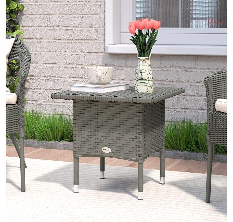 Image 962157_ALTMORE1.jpg, Product 962-157 / Price $64.99, Outsunny Rattan End Table with Full Woven Top, Outdoor Coffee Table, Grey from Outsunny on TSC.ca's Home & Garden department
