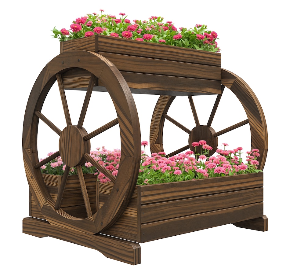 Image 962162.jpg, Product 962-162 / Price $109.99, Outsunny Wooden Wagon Planter Box, 2-Tier Raised Garden Bed, Carbonized from Outsunny on TSC.ca's Home & Garden department