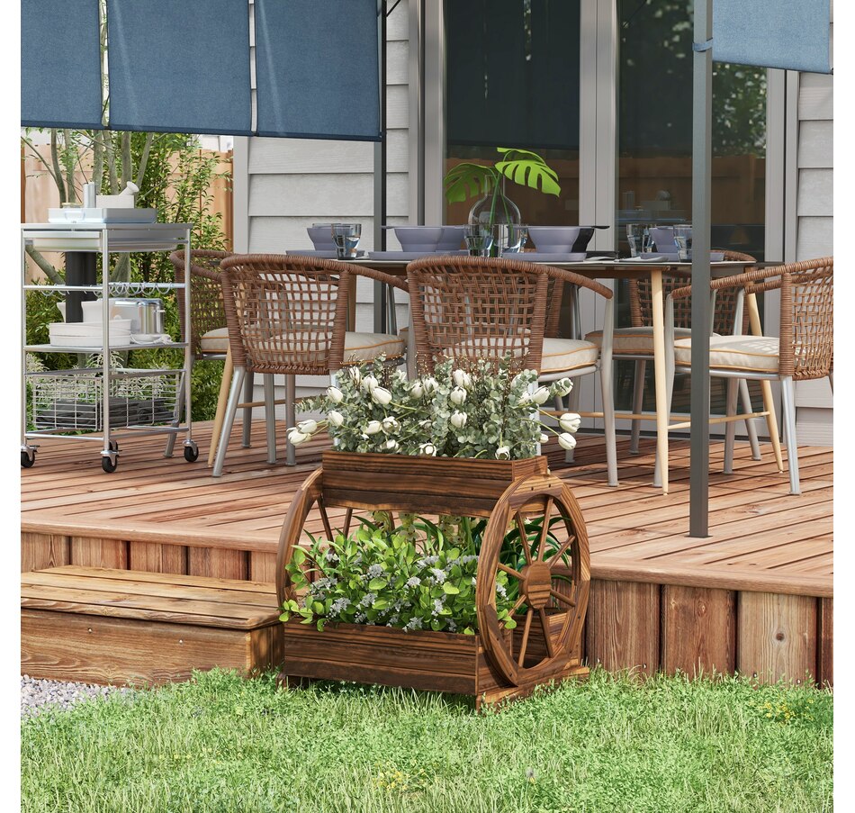 Image 962162_ALTMORE1.jpg, Product 962-162 / Price $109.99, Outsunny Wooden Wagon Planter Box, 2-Tier Raised Garden Bed, Carbonized from Outsunny on TSC.ca's Home & Garden department