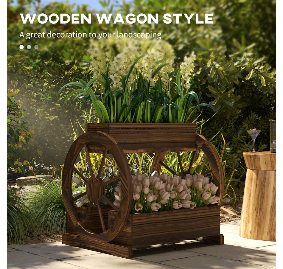 Image 962162_ALTMORE3.jpg, Product 962-162 / Price $109.99, Outsunny Wooden Wagon Planter Box, 2-Tier Raised Garden Bed, Carbonized from Outsunny on TSC.ca's Home & Garden department