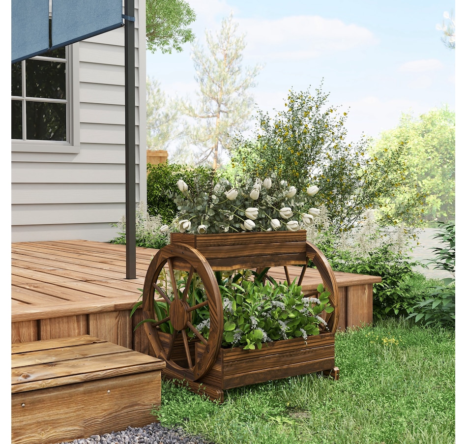 Image 962162_ALTMORE6.jpg, Product 962-162 / Price $109.99, Outsunny Wooden Wagon Planter Box, 2-Tier Raised Garden Bed, Carbonized from Outsunny on TSC.ca's Home & Garden department