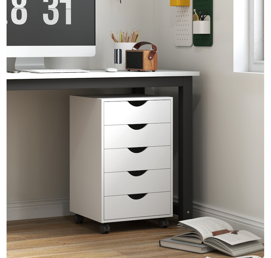 Image 962163_ALTMORE1.jpg, Product 962-163 / Price $109.99, HOMCOM File Cabinet with 5 Drawer Wheels Storage Organizer White from HOMCOM on TSC.ca's Home & Garden department