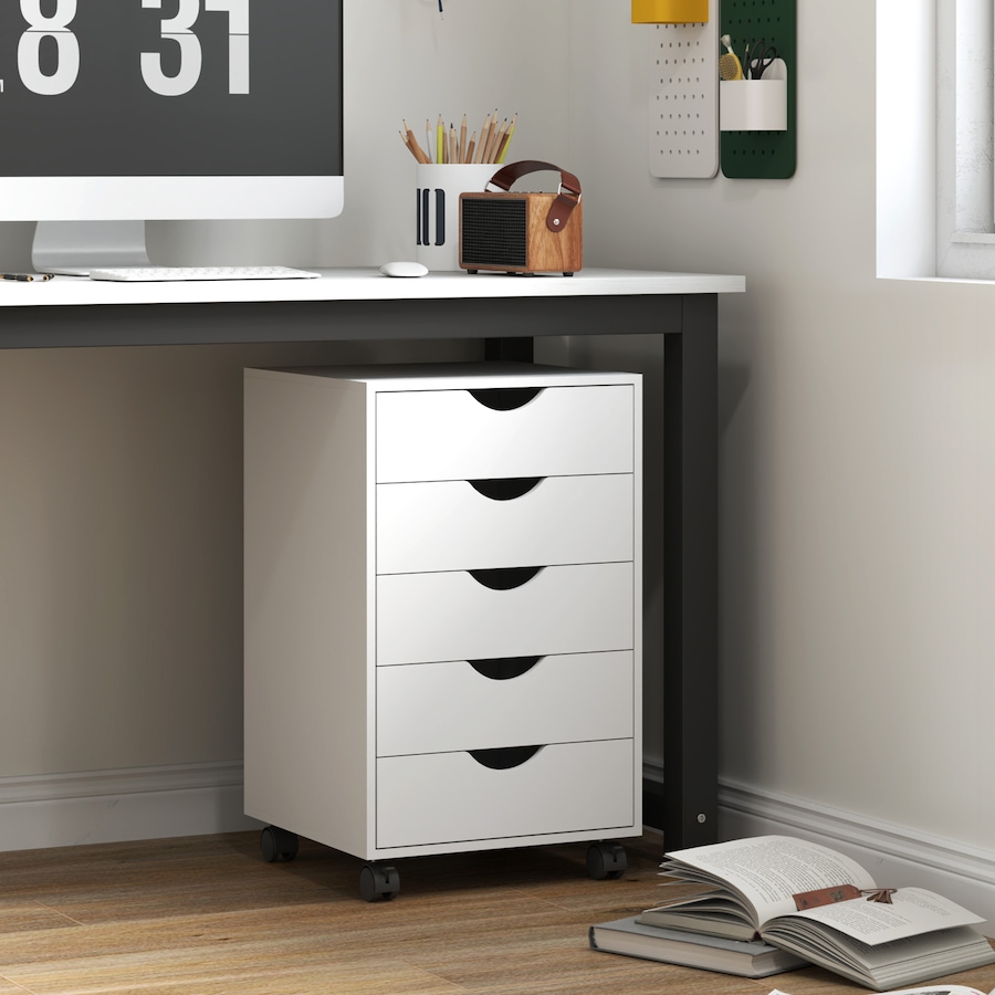 Image 962163_ALTMORE1.jpg, Product 962-163 / Price $109.99, HOMCOM File Cabinet with 5 Drawer Wheels Storage Organizer White from HOMCOM on TSC.ca's Home & Garden department
