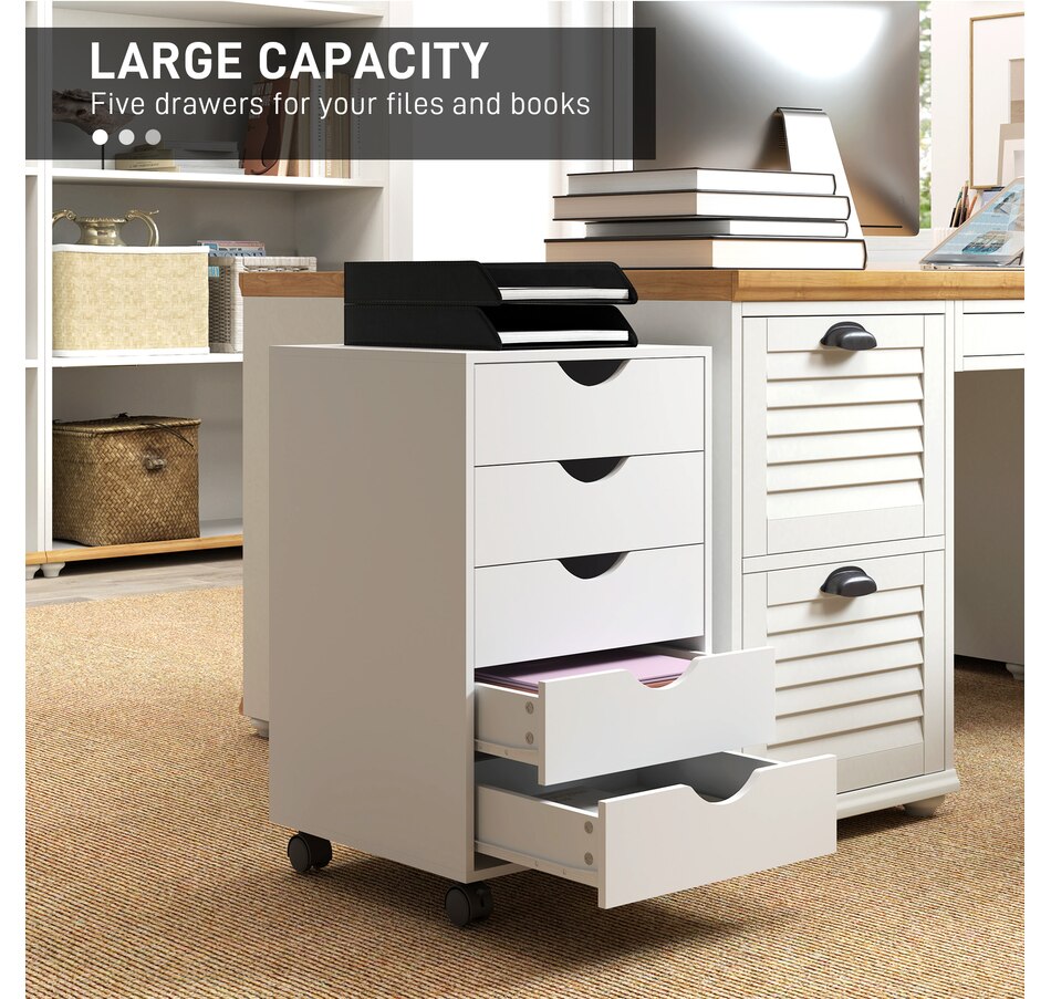 Image 962163_ALTMORE3.jpg, Product 962-163 / Price $109.99, HOMCOM File Cabinet with 5 Drawer Wheels Storage Organizer White from HOMCOM on TSC.ca's Home & Garden department