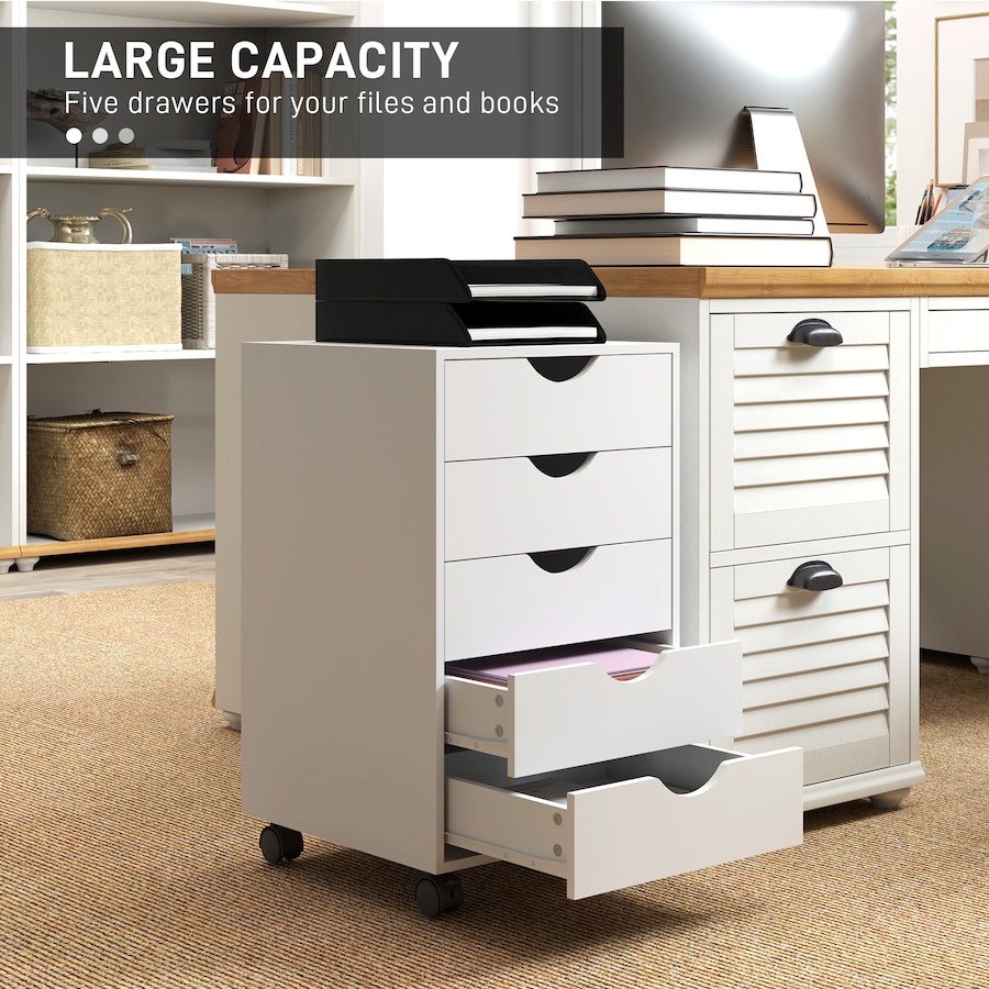Image 962163_ALTMORE3.jpg, Product 962-163 / Price $109.99, HOMCOM File Cabinet with 5 Drawer Wheels Storage Organizer White from HOMCOM on TSC.ca's Home & Garden department