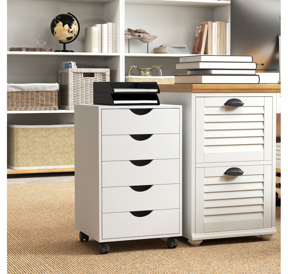 Image 962163_ALTMORE6.jpg, Product 962-163 / Price $109.99, HOMCOM File Cabinet with 5 Drawer Wheels Storage Organizer White from HOMCOM on TSC.ca's Home & Garden department