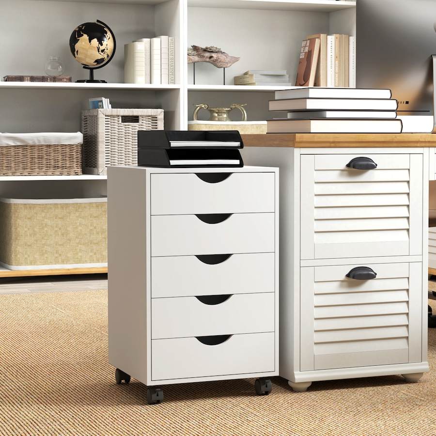 Image 962163_ALTMORE6.jpg, Product 962-163 / Price $109.99, HOMCOM File Cabinet with 5 Drawer Wheels Storage Organizer White from HOMCOM on TSC.ca's Home & Garden department