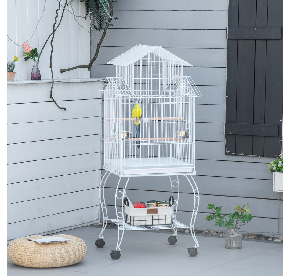Image 962166_ALTMORE1.jpg, Product 962-166 / Price $119.99, PawHut 53.9'' Large Rolling Steel Bird Cage Bird House with Wheels, White from PawHut on TSC.ca's Home & Garden department