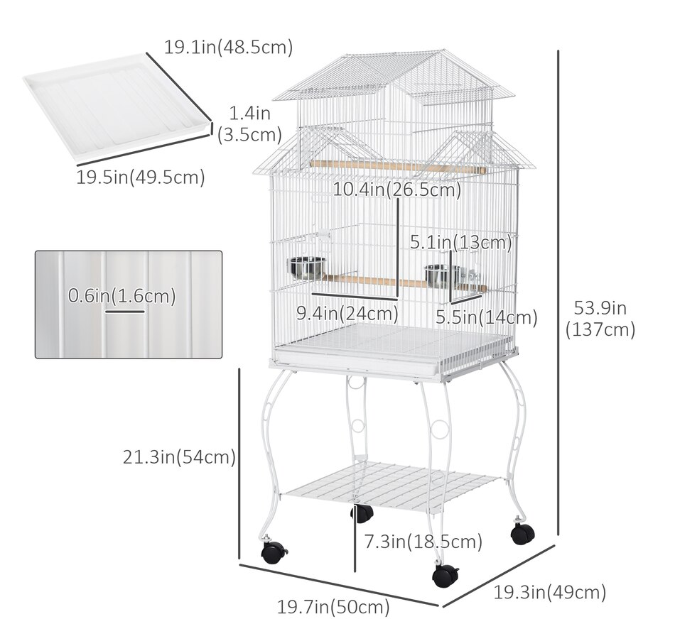 Image 962166_ALTMORE2.jpg, Product 962-166 / Price $119.99, PawHut 53.9'' Large Rolling Steel Bird Cage Bird House with Wheels, White from PawHut on TSC.ca's Home & Garden department