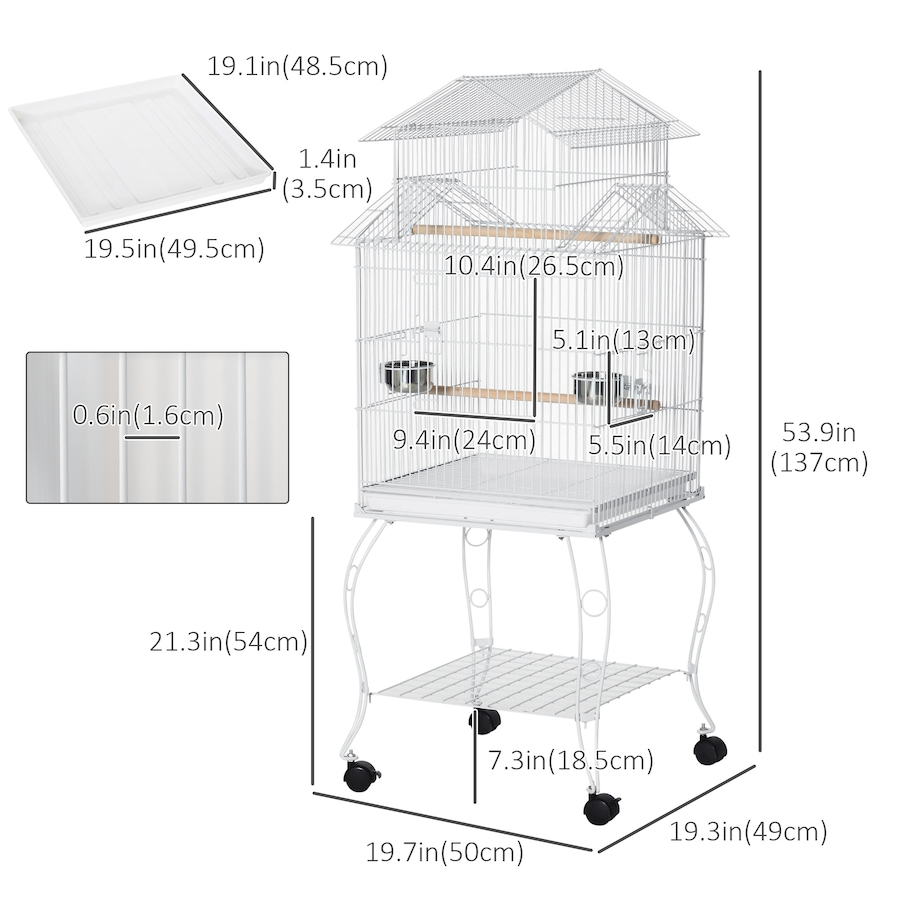 Image 962166_ALTMORE2.jpg, Product 962-166 / Price $135.99, PawHut 53.9'' Large Rolling Steel Bird Cage Bird House with Wheels, White from PawHut on TSC.ca's Home & Garden department