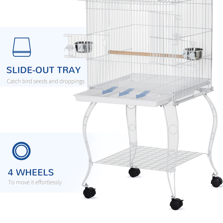 Image 962166_ALTMORE3.jpg, Product 962-166 / Price $135.99, PawHut 53.9'' Large Rolling Steel Bird Cage Bird House with Wheels, White from PawHut on TSC.ca's Home & Garden department