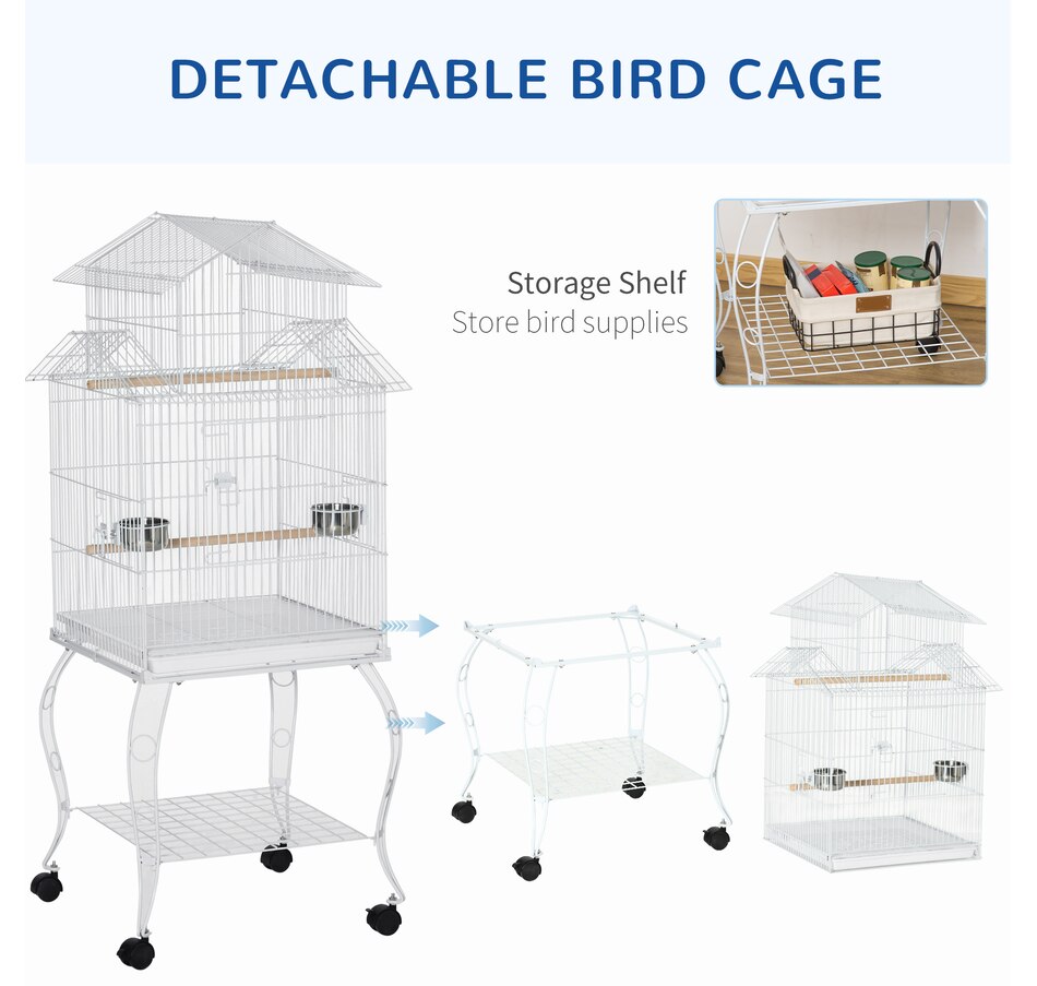 Image 962166_ALTMORE4.jpg, Product 962-166 / Price $119.99, PawHut 53.9'' Large Rolling Steel Bird Cage Bird House with Wheels, White from PawHut on TSC.ca's Home & Garden department