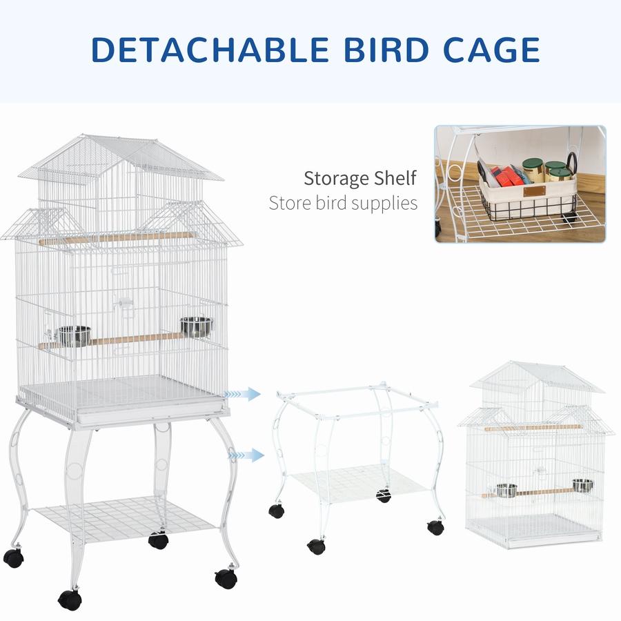 Image 962166_ALTMORE4.jpg, Product 962-166 / Price $135.99, PawHut 53.9'' Large Rolling Steel Bird Cage Bird House with Wheels, White from PawHut on TSC.ca's Home & Garden department