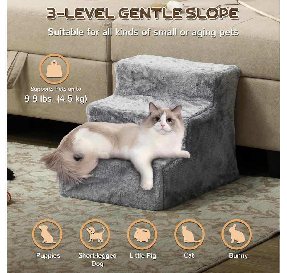 Image 962175_ALTMORE3.jpg, Product 962-175 / Price $41.99, PawHut 3-Step Pet Steps Cat Stairs, Cats/Dogs, Climbing on Bed, Light Grey from PawHut on TSC.ca's Home & Garden department