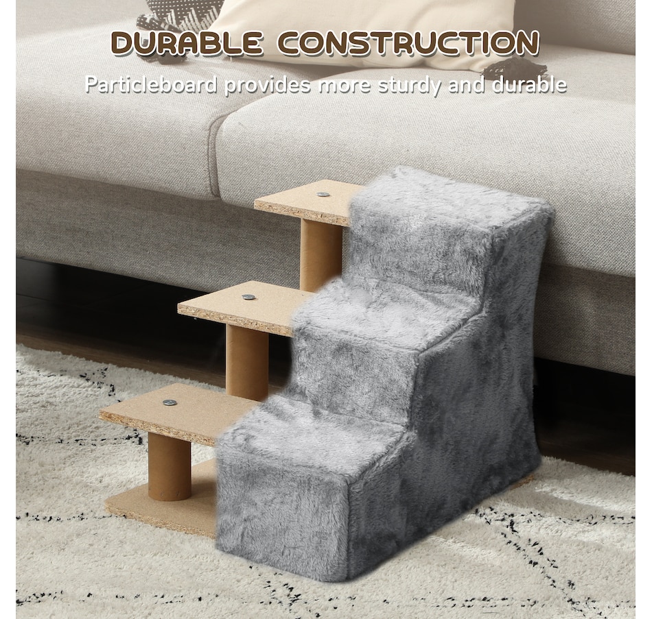 Image 962175_ALTMORE5.jpg, Product 962-175 / Price $41.99, PawHut 3-Step Pet Steps Cat Stairs, Cats/Dogs, Climbing on Bed, Light Grey from PawHut on TSC.ca's Home & Garden department