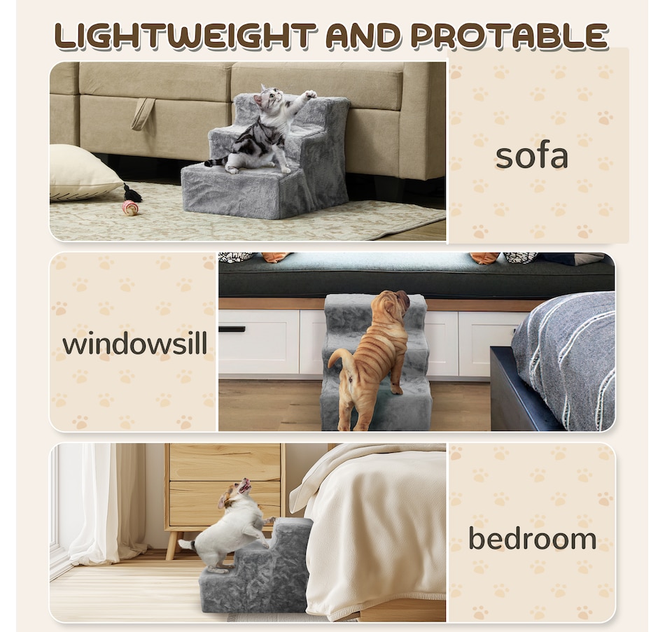 Image 962175_ALTMORE6.jpg, Product 962-175 / Price $41.99, PawHut 3-Step Pet Steps Cat Stairs, Cats/Dogs, Climbing on Bed, Light Grey from PawHut on TSC.ca's Home & Garden department