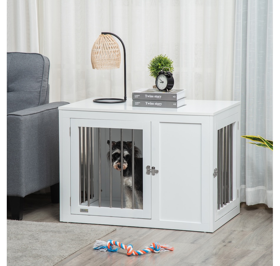 Image 962201_ALTMORE1.jpg, Product 962-201 / Price $129.99, PawHut End Table Pet Cage Kennel with Two Doors for Medium Dogs, White from PawHut on TSC.ca's Home & Garden department