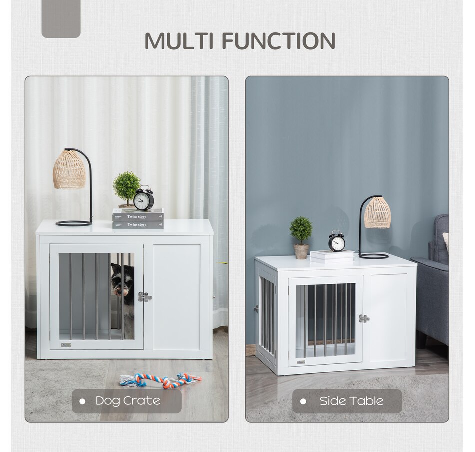 Image 962201_ALTMORE3.jpg, Product 962-201 / Price $129.99, PawHut End Table Pet Cage Kennel with Two Doors for Medium Dogs, White from PawHut on TSC.ca's Home & Garden department