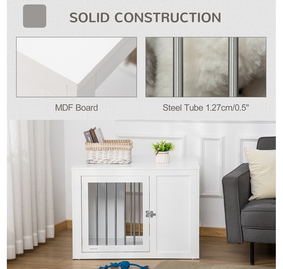 Image 962201_ALTMORE5.jpg, Product 962-201 / Price $129.99, PawHut End Table Pet Cage Kennel with Two Doors for Medium Dogs, White from PawHut on TSC.ca's Home & Garden department
