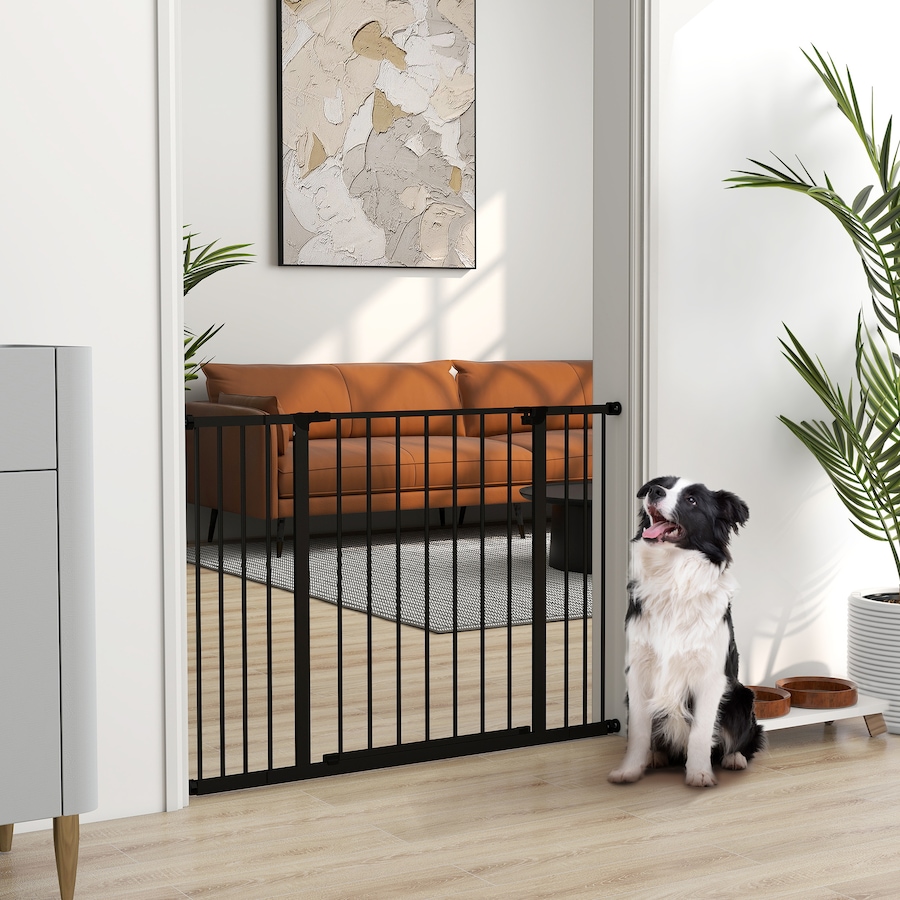 Image 962203_ALTMORE1.jpg, Product 962-203 / Price $72.99, PawHut Pressure Fitted Pet Dog Safety Gate Metal Fence 29.9'' Tall, Black from PawHut on TSC.ca's Home & Garden department