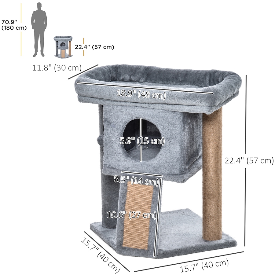 Image 962217_ALTMORE2.jpg, Product 962-217 / Price $55.99, PawHut Cat Tree, Small Cat Tower with Perch, Scratching Post, Grey from PawHut on TSC.ca's Home & Garden department